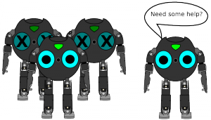 3 Bitbots, 2 of them are inactive, another robot joins the 3