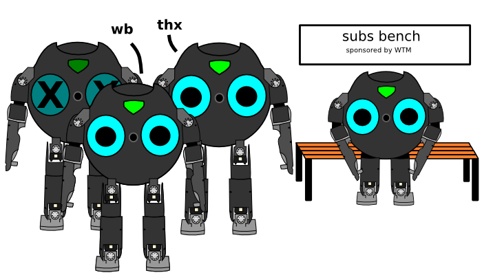 Four Bit-Bots, one of them inactive, one on the subs bench